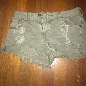 Olive green jean shorts